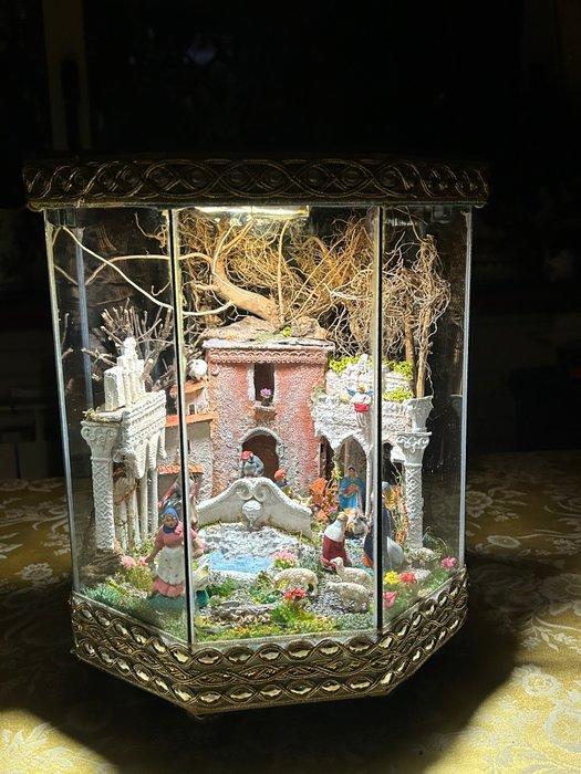Artigianale - Kerststal Presepe artistico in teca ottagonale, Antiek en Kunst, Kunst | Niet-Westerse kunst