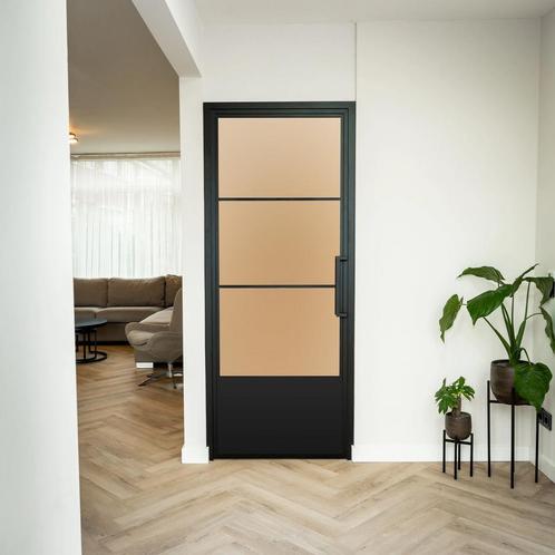 Stalen Binnendeur - 3 Vlaks met kickplate - Mat glas, Doe-het-zelf en Verbouw, Deuren en Horren, Nieuw, Metaal, Binnendeur, 200 tot 215 cm