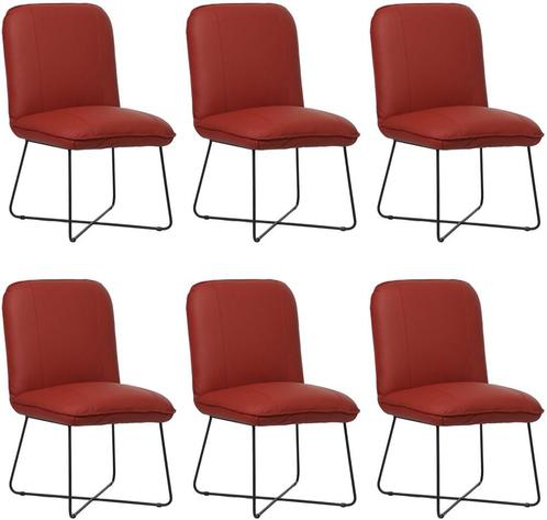 Set van 6 Rode leren industriële design eetkamerstoelen - To, Huis en Inrichting, Stoelen, Vijf, Zes of meer stoelen, Overige kleuren