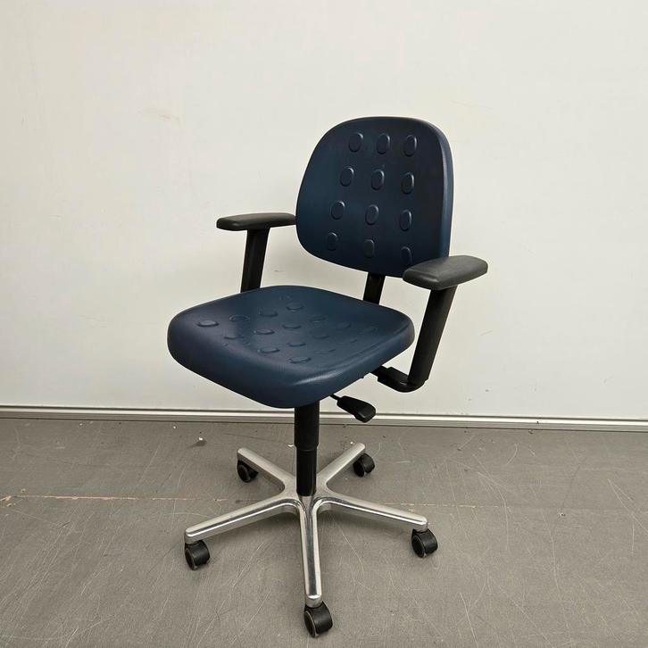 Labkoo werkstoel - zacht PU kunststof blauw - ihv 44-57 cm, Huis en Inrichting, Bureaustoelen, Ophalen of Verzenden