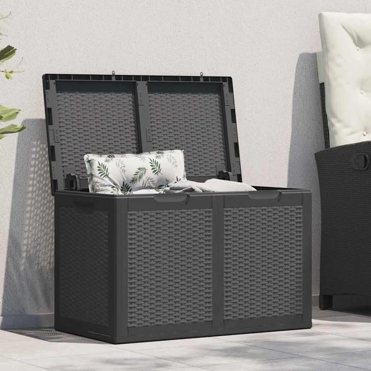 vidaXL Tuinbox 180 L PP rattan zwart, Tuin en Terras, Overige Tuin en Terras, Nieuw, Verzenden