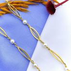 Gouden fantasie ketting met parels, Gebruikt, Overige kleuren, Ophalen of Verzenden, Met edelsteen