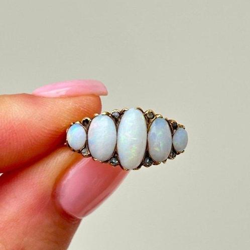 Ring - 18 karaat Geel goud - Antieke goud opaal diamant, Sieraden, Tassen en Uiterlijk, Ringen