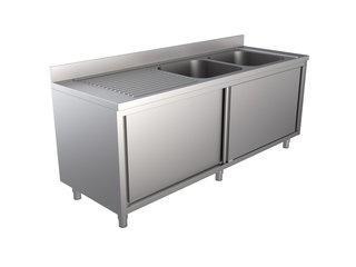 RVS Spoeltafel met Onderkast 2x Spoelbak Rechts + opstaande, Zakelijke goederen, Horeca | Keukenapparatuur, Ophalen of Verzenden