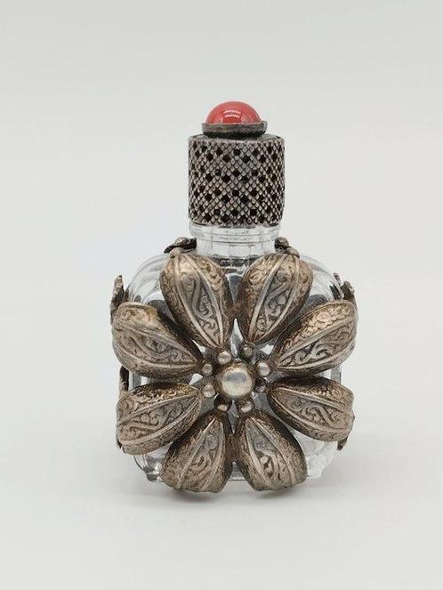 Parfumfles - Glas, Zilver, Koraal, Antiek en Kunst, Antiek | Goud en Zilver