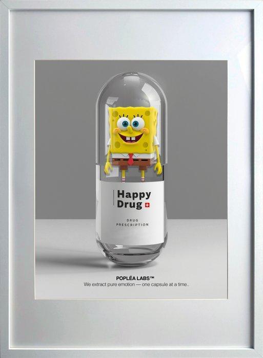 Poplea - HAPPY DRUG - POPLEA LABS - SPONGE BOB, Antiek en Kunst, Kunst | Schilderijen | Modern