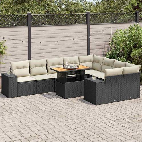 vidaXL 10-delige Loungeset met kussens poly rattan acacia, Tuin en Terras, Tuinsets en Loungesets, Loungeset, Nieuw, Rotan, Verzenden