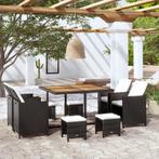 vidaXL 9-delige Tuinset poly rattan en acaciahout zwart, Nieuw, 8 zitplaatsen, Tuinset, Verzenden