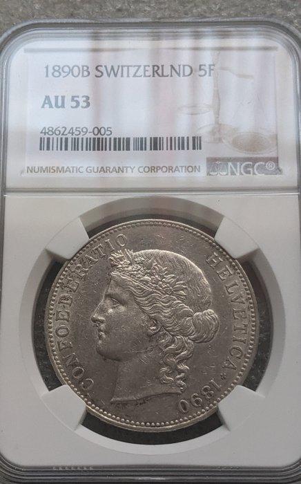 Zwitserland. 5 Francs 1890, Postzegels en Munten, Munten | Europa | Niet-Euromunten