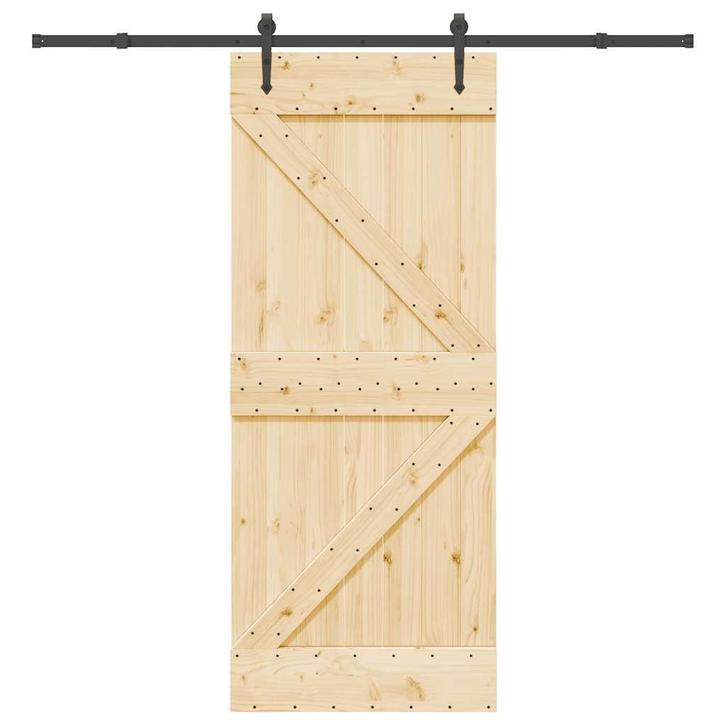 vidaXL Schuifdeur met beslag 85x210 cm massief grenenhout, Doe-het-zelf en Verbouw, Deuren en Horren, Nieuw, Verzenden