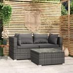 vidaXL 3-delige Loungeset met kussens poly rattan grijs, Verzenden, Nieuw, Rotan, Loungeset