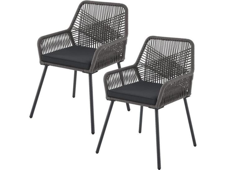 Juskys Kastos - Tuinstoel - Touwgaas met zitkussen - Grijs, Tuin en Terras, Overige Tuin en Terras, Nieuw, Verzenden