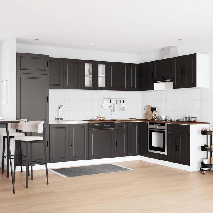 vidaXL Wastafel onderkast met opslag Porto 2 pcs Zwart, Huis en Inrichting, Tafels | Kaptafels, Nieuw, Verzenden