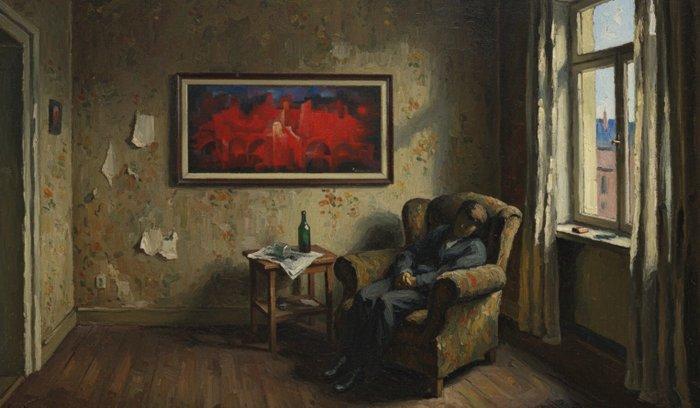 Expressionist School (c. 1960) - The Red City - XL, Antiek en Kunst, Kunst | Schilderijen | Klassiek