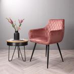 Eetkamerstoel met armleuning  Velvet Roze - Armstoel Roze, Huis en Inrichting, Stoelen, Ophalen of Verzenden, Nieuw