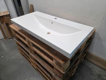 Wastafel – 100 x 47,5 cm – Glans Wit – 1 kraangat - beschikbaar voor biedingen