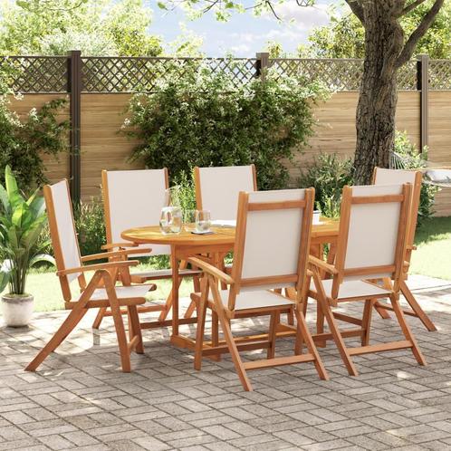 vidaXL 7-delige Tuinset massief acaciahout en textileen, Tuin en Terras, Tuinsets en Loungesets, Tuinset, Nieuw, 6 zitplaatsen