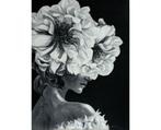 Schilderij Lady with flower in black and white - Acryclic, Huis en Inrichting, Woonaccessoires | Wanddecoraties, Nieuw, Ophalen of Verzenden