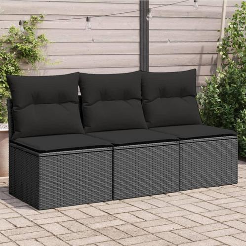 vidaXL Tuinbank 3-zits met kussens poly rattan zwart, Tuin en Terras, Tuinsets en Loungesets, Nieuw, Rotan, Verzenden