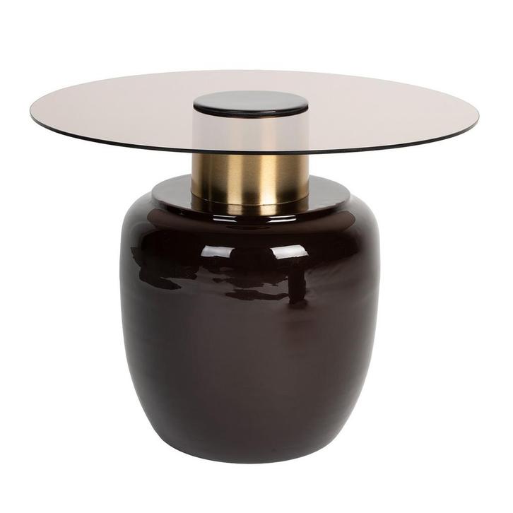 *WOONWINKEL* Ronde Salontafel Emaille Rookglas L, Huis en Inrichting, Tafels | Salontafels, Nieuw, Verzenden