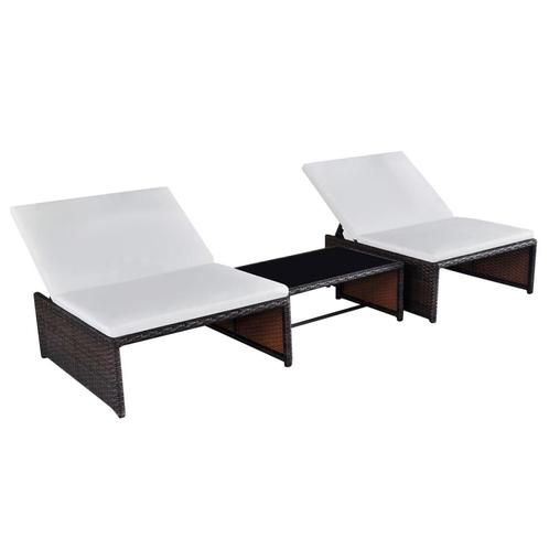 vidaXL Tuinstoelen 2 st verstelbaar met tafel poly rattan, Tuin en Terras, Ligbedden, Nieuw, Verzenden