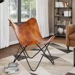 vidaXL Vlinderstoel echt leer bruin, Huis en Inrichting, Fauteuils, Verzenden, Nieuw