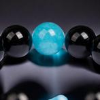 Armband in Zwarte Onyx en Aquamarijn – Bollen van 12,5 mm -