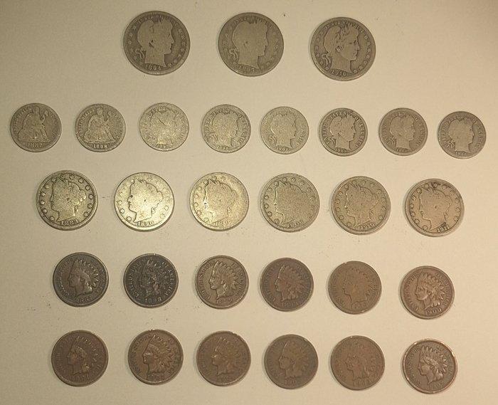 Verenigde Staten. Lot of 29 coins 1883-1916 including silver, Postzegels en Munten, Munten | Europa | Niet-Euromunten
