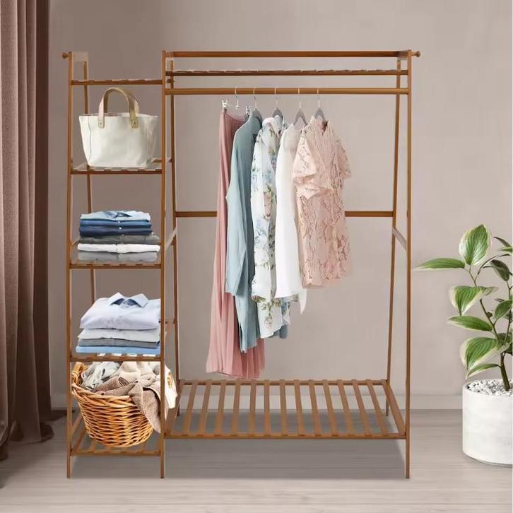 Bamboe Kledingrek – Open Wardrobe met Planken 110×40×140 cm, Huis en Inrichting, Kasten | Overige, Nieuw, Verzenden