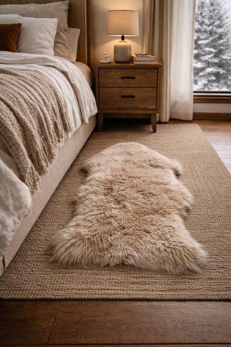 Tapijt van echt Nieuw-Zeelandse schapenleer Beige – 100%, Antiek en Kunst, Curiosa en Brocante