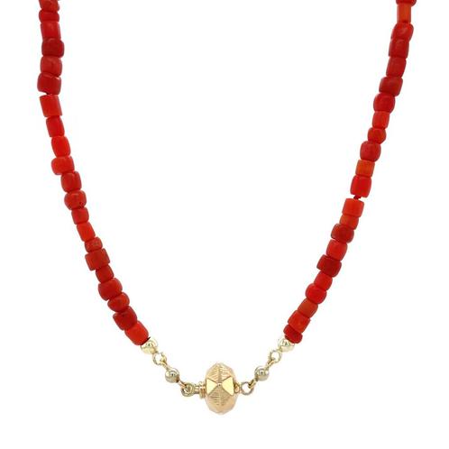Vintage bloedkoraal collier met gouden sluiting 14 krt, Sieraden, Tassen en Uiterlijk, Kettingen, Nieuw, Ophalen of Verzenden