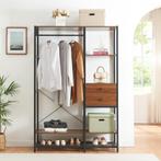 Kledingkast Larem open kast 180x120x40 cm zwart en walnootkl, Huis en Inrichting, Verzenden, Nieuw