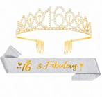 Sweet Sixteen set met diadeem en sjerp deLuxe rosé goud, Verzenden, Nieuw, Versiering, Verjaardag