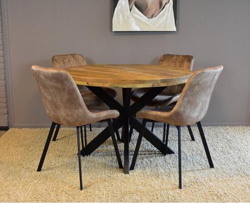 Combideal Eetkamerset: Ronde Mangohouten Eettafel met 4, Huis en Inrichting, Tafels | Eettafels, Nieuw, Ophalen of Verzenden