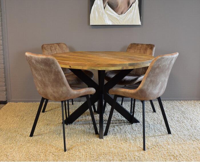 Combideal Eetkamerset: Ronde Mangohouten Eettafel met 4, Huis en Inrichting, Tafels | Eettafels, Nieuw, Ophalen of Verzenden