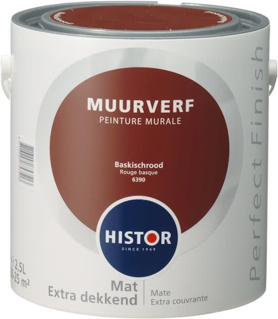 Histor Perfect Finish Muurverf Mat - Baskisch Rood 6390 -..., Doe-het-zelf en Verbouw, Verf, Beits en Lak, Verf, Rood, Nieuw, Minder dan 5 liter