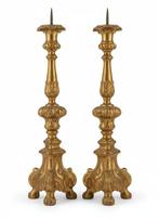 Kaarsenhouder (2) - Hout, verguld - Set van twee grote