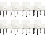 Set van 8 Witte leren moderne eetkamerstoelen - Toledo Leer, Overige kleuren, Nieuw, Leer, Ophalen of Verzenden