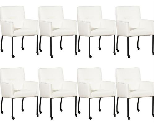 Set van 8 Witte leren moderne eetkamerstoelen - Toledo Leer, Huis en Inrichting, Stoelen, Vijf, Zes of meer stoelen, Overige kleuren