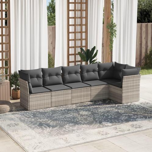 vidaXL 6-delige Loungeset met kussens poly rattan lichtgrijs, Tuin en Terras, Tuinsets en Loungesets, Loungeset, Nieuw, Rotan