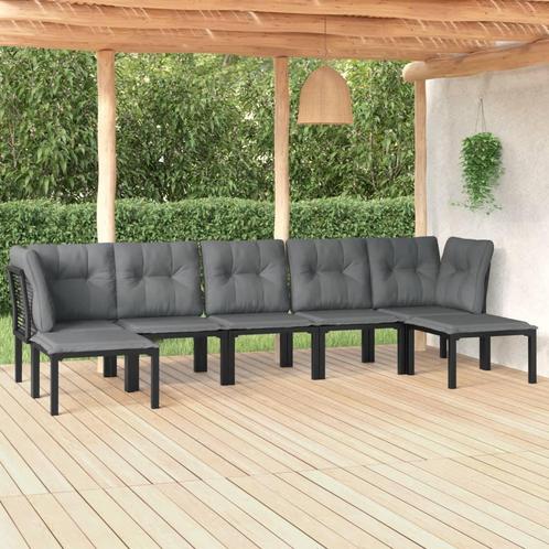 vidaXL 7-delige Loungeset poly rattan zwart en grijs, Tuin en Terras, Tuinsets en Loungesets, Loungeset, Nieuw, Rvs, Verzenden