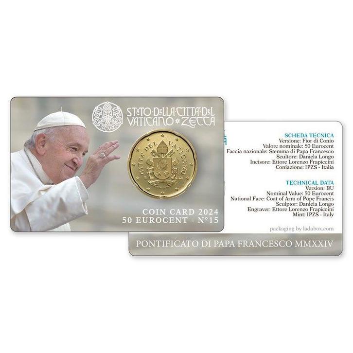 Vaticaan 50 Cent 2024 Coincard, Postzegels en Munten, Munten | Europa | Euromunten, Verzenden