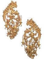 Wandkandelaar (2) - Verguld hout - Paar wandlampen Firenze