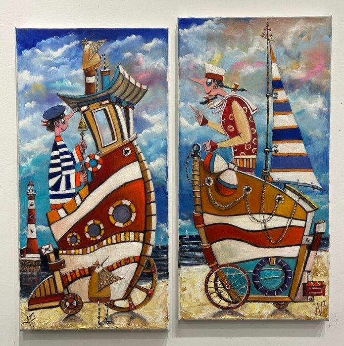 Artur Pachta - A little run on the beach?, Antiek en Kunst, Kunst | Schilderijen | Klassiek