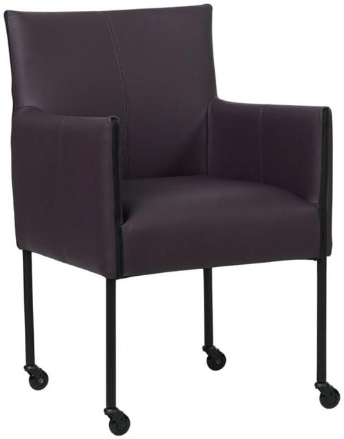 Donkerpaarse leren moderne kuipstoel - poot rond zwart met w, Huis en Inrichting, Stoelen, Eén, Overige kleuren, Nieuw, Leer, Ophalen of Verzenden