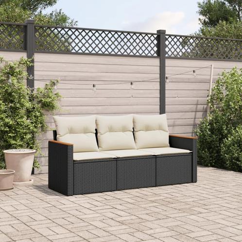 vidaXL 3-delige Loungeset met kussens poly rattan zwart, Tuin en Terras, Tuinsets en Loungesets, Loungeset, Nieuw, Rotan, Verzenden