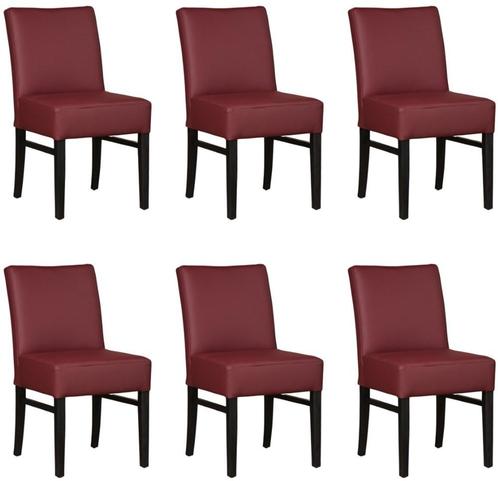 Set van 6 Donkerrode leren landelijke eetkamerstoelen - Tole, Huis en Inrichting, Stoelen, Vijf, Zes of meer stoelen, Overige kleuren