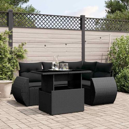 vidaXL 5-delige Loungeset met kussens poly rattan zwart, Tuin en Terras, Tuinsets en Loungesets, Loungeset, Nieuw, Rotan, Verzenden