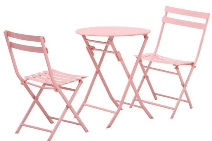 3-delige Roze Bistroset – Opvouwbare Tafel en Stoelen, Tuin en Terras, Tuinsets en Loungesets, Nieuw, Verzenden
