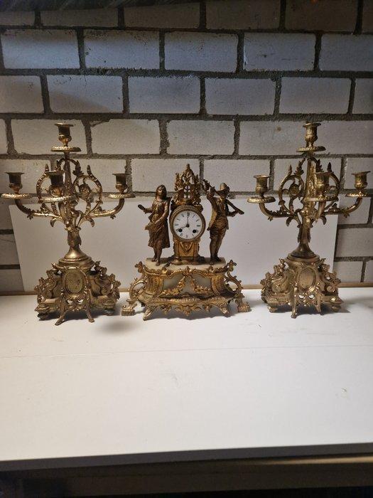 Klok en garnituur set (3) - Antiek Brons, Messing, Marmer -, Antiek en Kunst, Antiek | Klokken